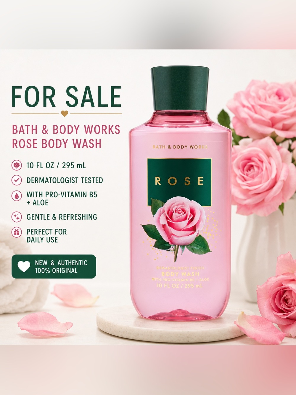 Bath & Body Works Rose Body Wash 10 fl oz 295 mL Pro-Vitamin B5 & Aloe